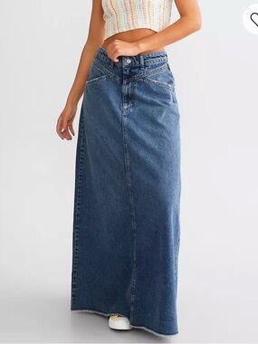 NWT We The Free Blue Denim Maxi Skirt